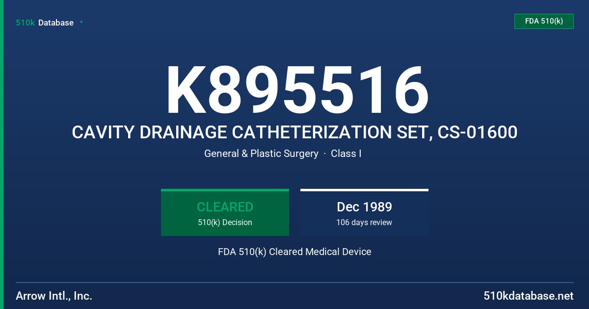 K895516 CAVITY DRAINAGE CATHETERIZATION SET, CS-01600 FDA 510(k) Cleared Medical Device