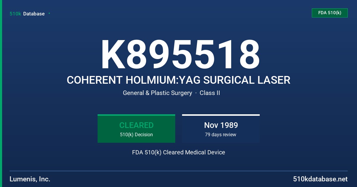 K895518 COHERENT HOLMIUM:YAG SURGICAL LASER FDA 510(k) Cleared Medical Device