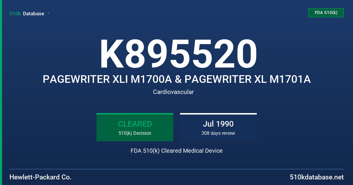 K895520 PAGEWRITER XLI M1700A & PAGEWRITER XL M1701A FDA 510(k) Cleared Medical Device