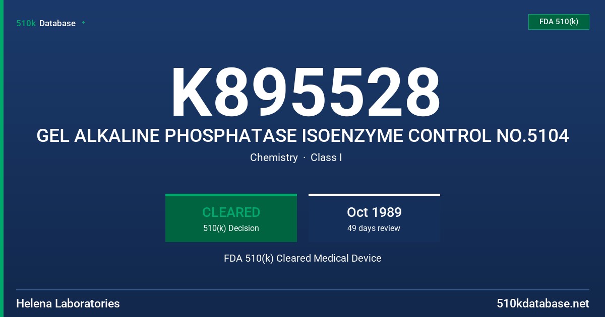 K895528 GEL ALKALINE PHOSPHATASE ISOENZYME CONTROL NO.5104 FDA 510(k) Cleared Medical Device