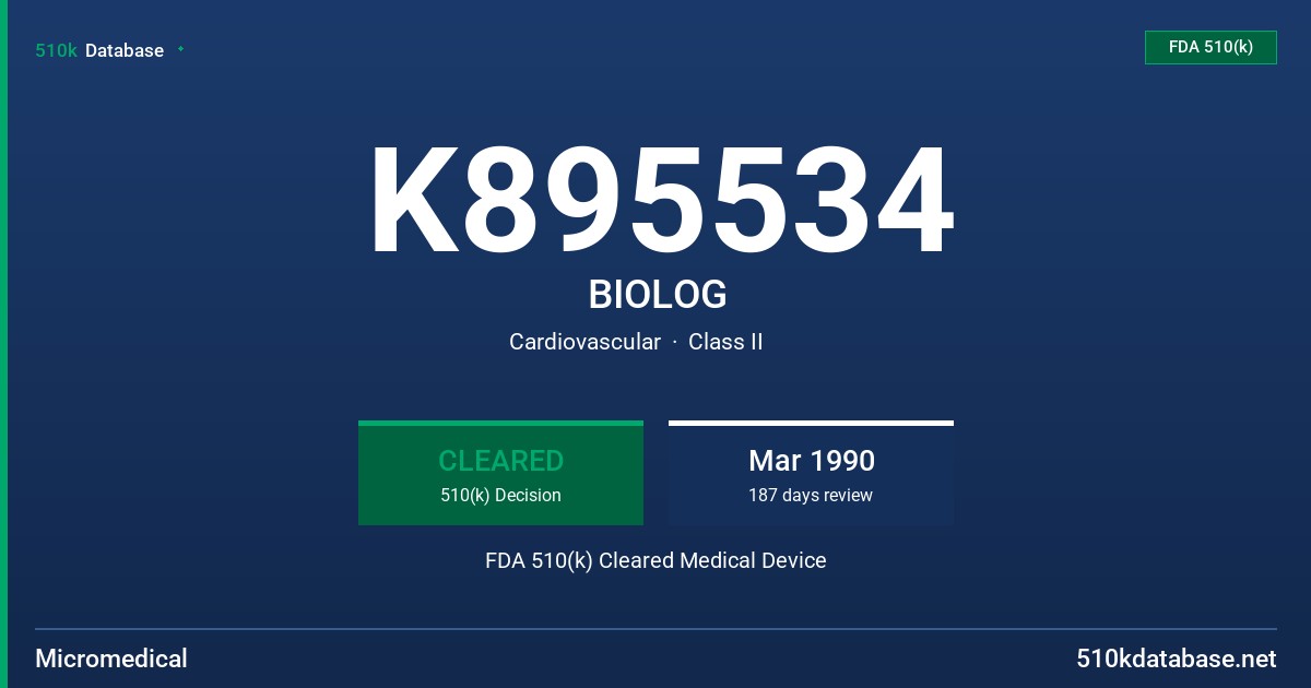 K895534 BIOLOG FDA 510(k) Cleared Medical Device