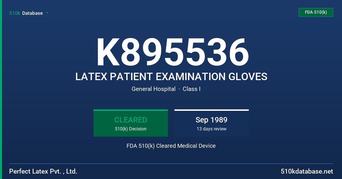 K895536 LATEX PATIENT EXAMINATION GLOVES FDA 510(k) Cleared Medical Device