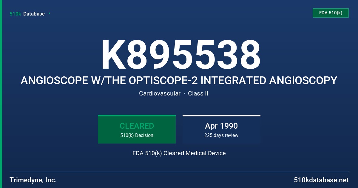 K895538 ANGIOSCOPE W/THE OPTISCOPE-2 INTEGRATED ANGIOSCOPY FDA 510(k) Cleared Medical Device