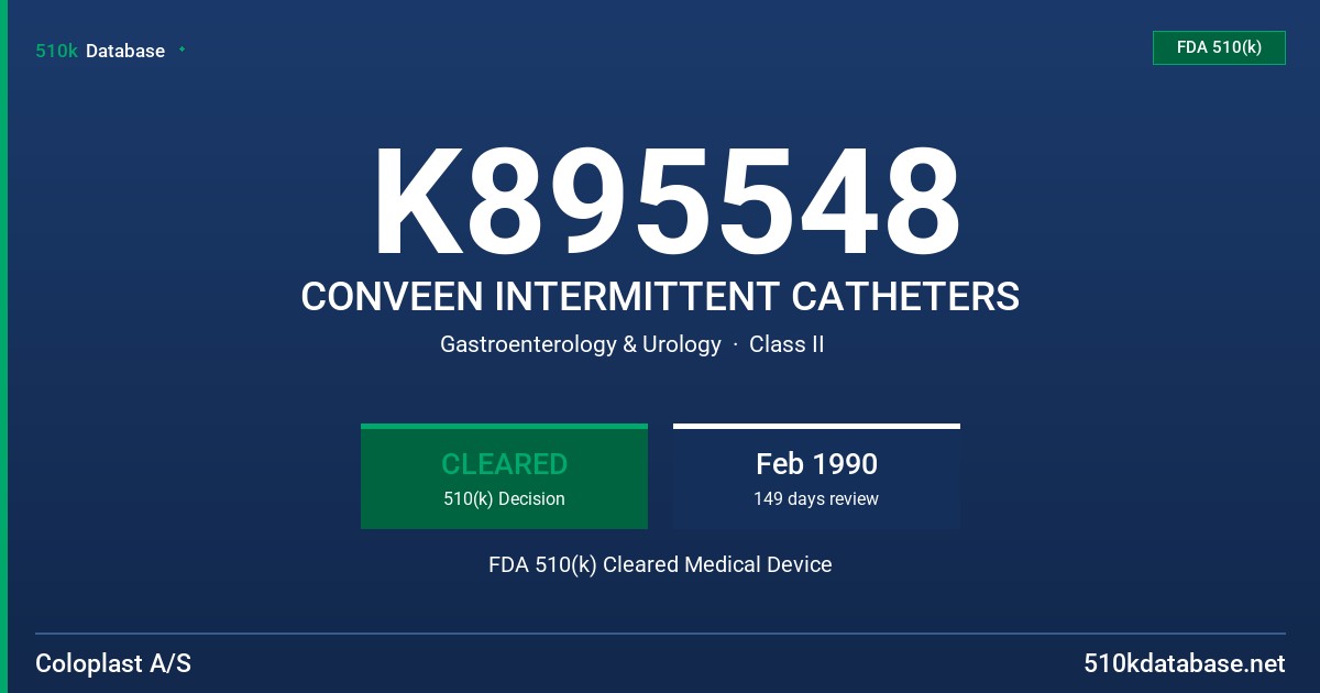 K895548 CONVEEN INTERMITTENT CATHETERS FDA 510(k) Cleared Medical Device
