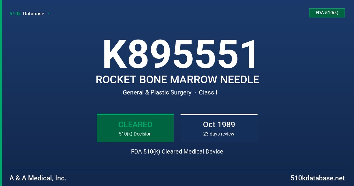 K895551 ROCKET BONE MARROW NEEDLE FDA 510(k) Cleared Medical Device