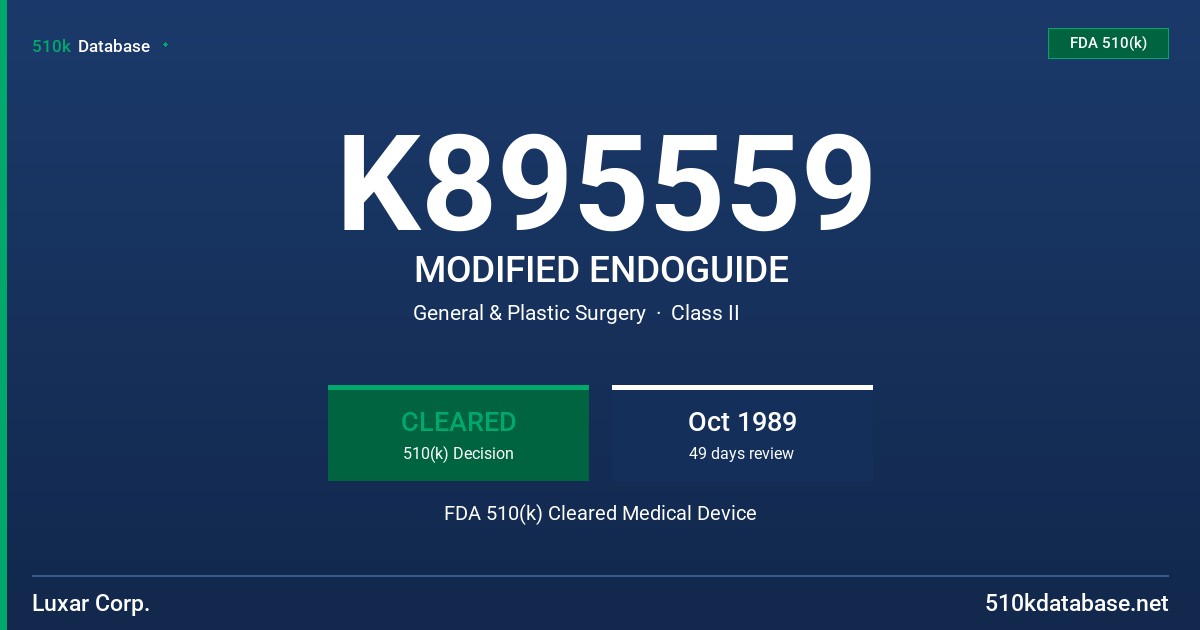 K895559 MODIFIED ENDOGUIDE FDA 510(k) Cleared Medical Device
