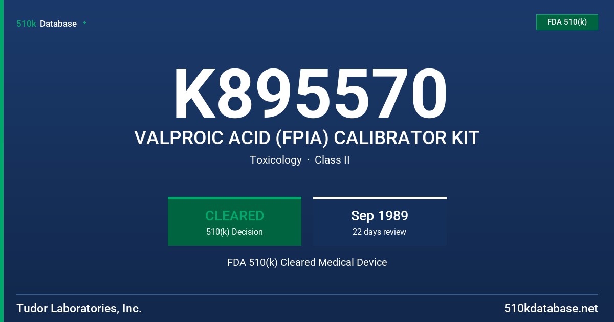 K895570 VALPROIC ACID (FPIA) CALIBRATOR KIT FDA 510(k) Cleared Medical Device