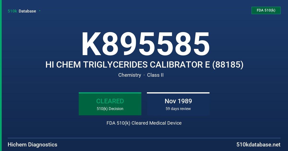 K895585 HI CHEM TRIGLYCERIDES CALIBRATOR E (88185) FDA 510(k) Cleared Medical Device