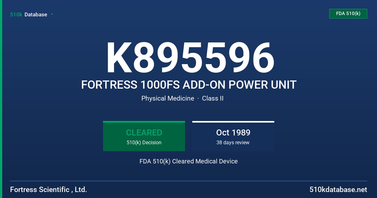 K895596 FORTRESS 1000FS ADD-ON POWER UNIT FDA 510(k) Cleared Medical Device
