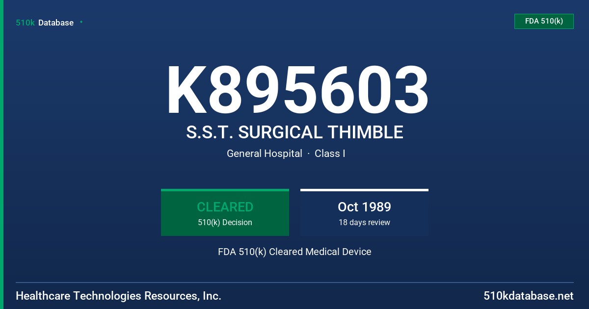 K895603 S.S.T. SURGICAL THIMBLE FDA 510(k) Cleared Medical Device