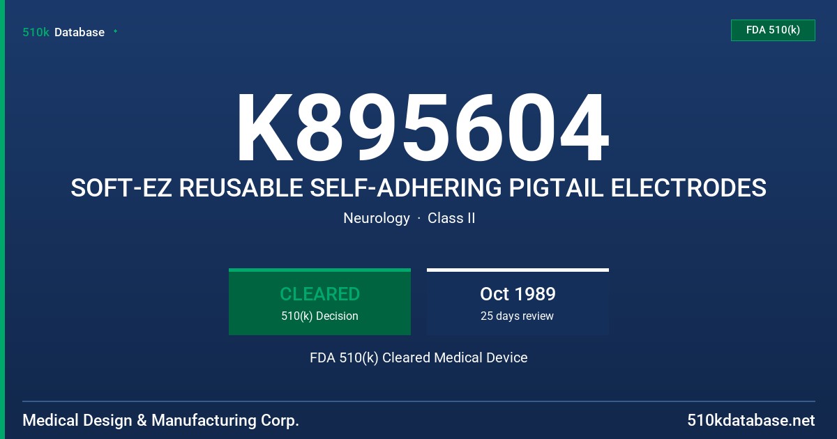 K895604 SOFT-EZ REUSABLE SELF-ADHERING PIGTAIL ELECTRODES FDA 510(k) Cleared Medical Device