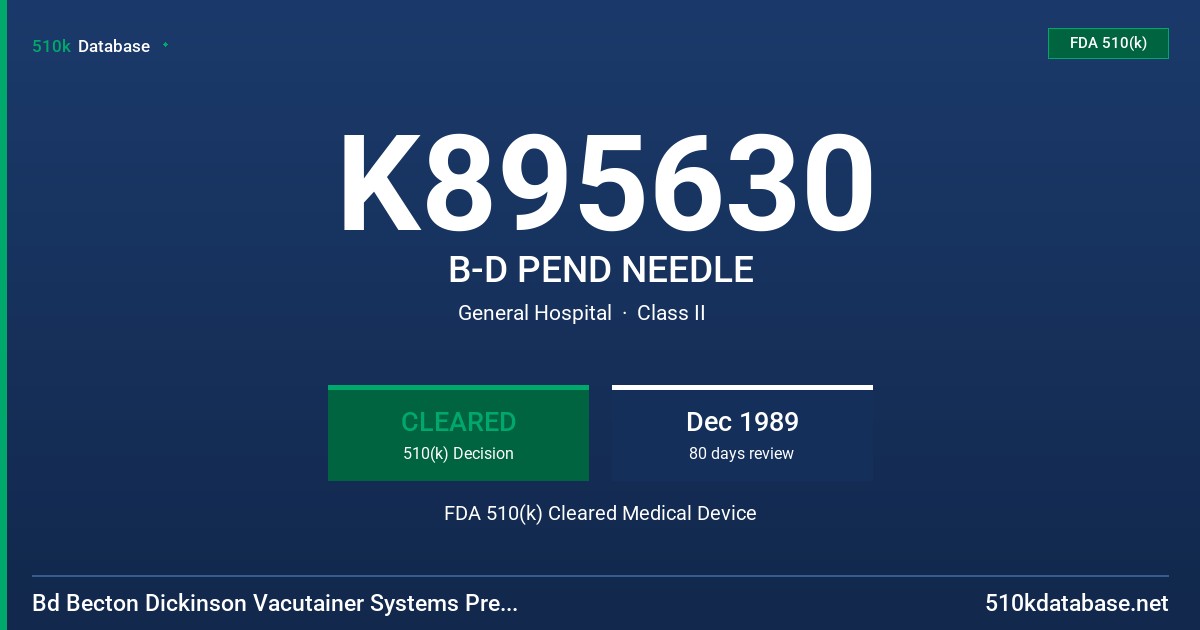 K895630 B-D PEND NEEDLE FDA 510(k) Cleared Medical Device