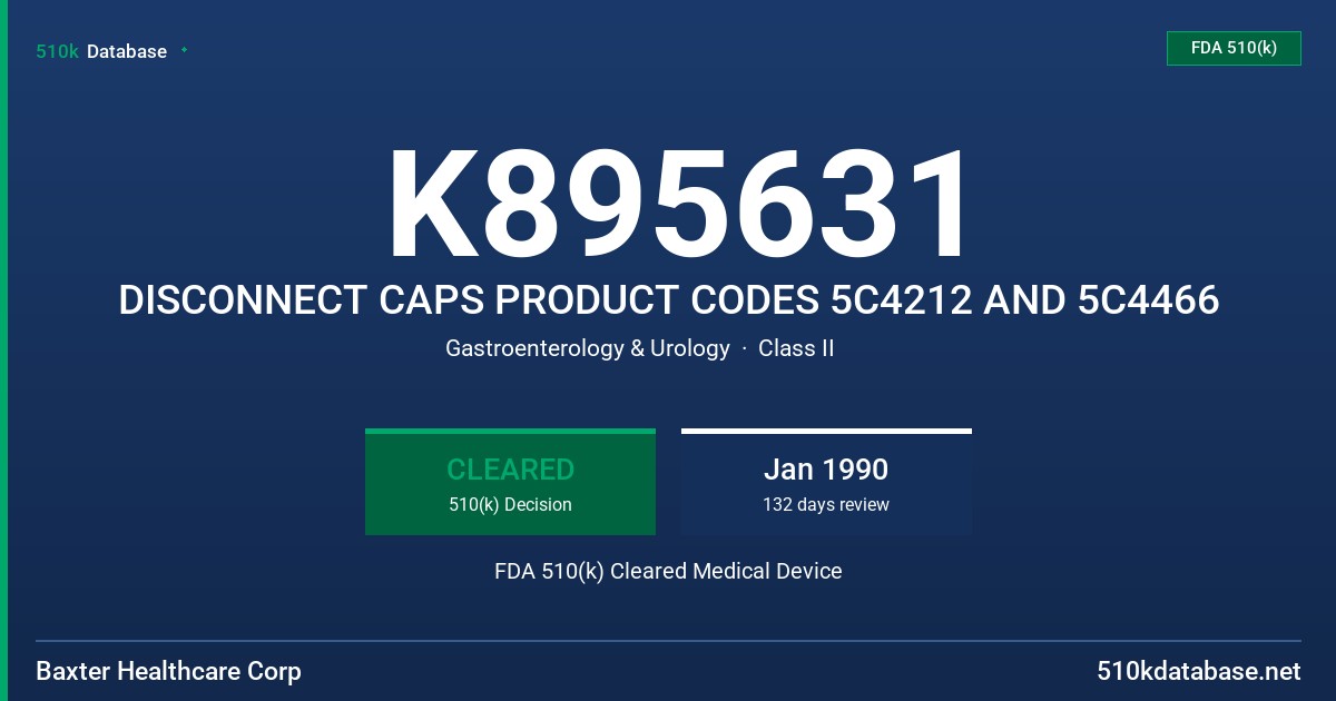 K895631 DISCONNECT CAPS PRODUCT CODES 5C4212 AND 5C4466 FDA 510(k) Cleared Medical Device