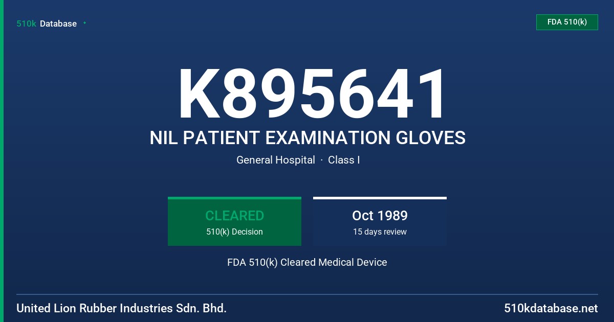 K895641 NIL PATIENT EXAMINATION GLOVES FDA 510(k) Cleared Medical Device
