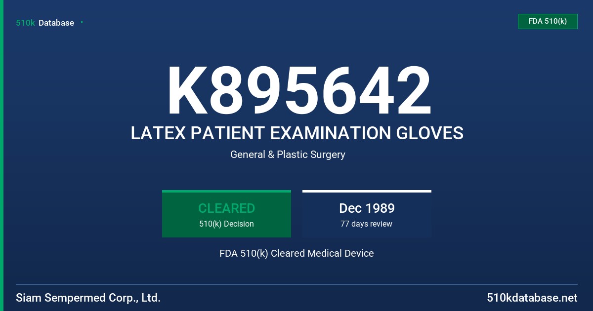K895642 LATEX PATIENT EXAMINATION GLOVES FDA 510(k) Cleared Medical Device