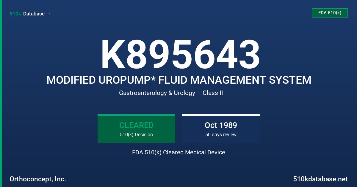 K895643 MODIFIED UROPUMP* FLUID MANAGEMENT SYSTEM FDA 510(k) Cleared Medical Device