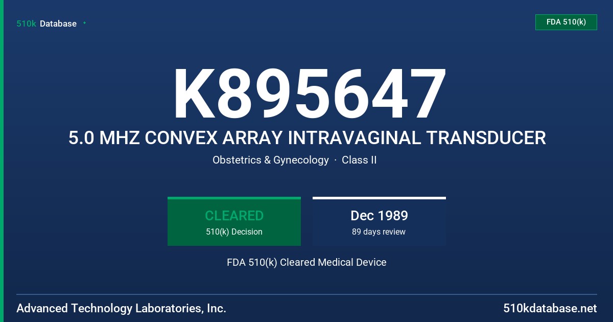 K895647 5.0 MHZ CONVEX ARRAY INTRAVAGINAL TRANSDUCER FDA 510(k) Cleared Medical Device