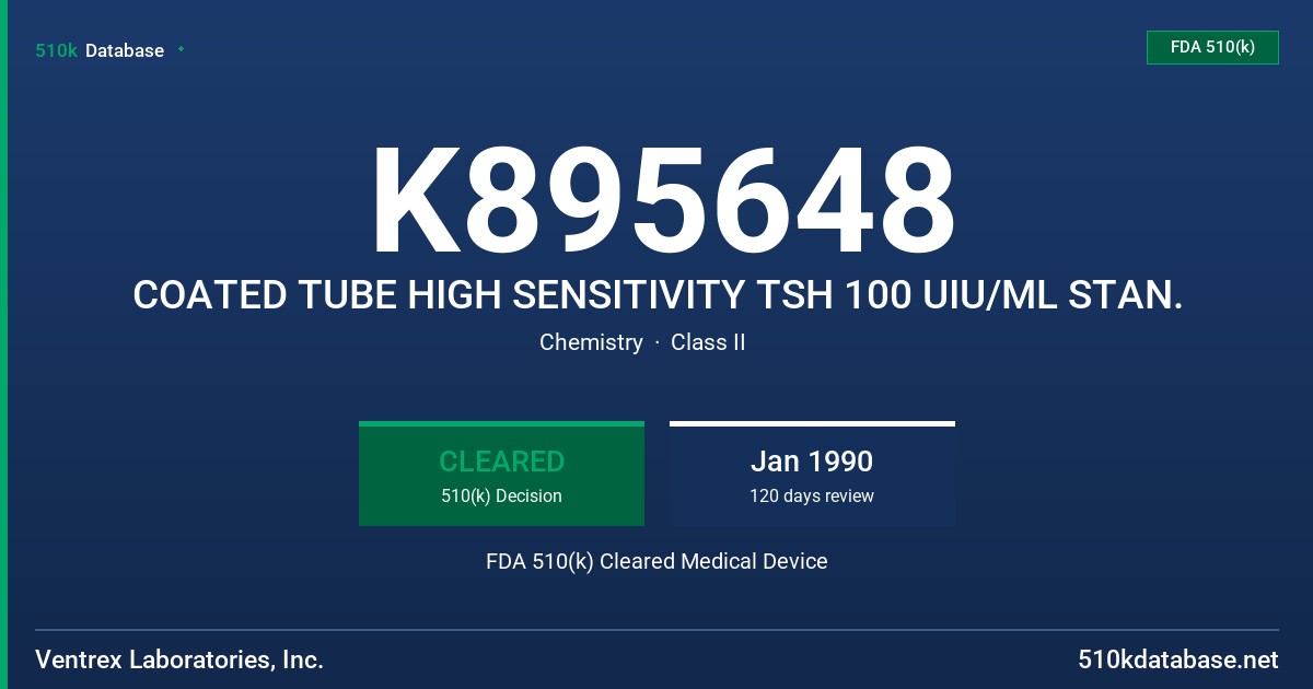 K895648 COATED TUBE HIGH SENSITIVITY TSH 100 UIU/ML STAN. FDA 510(k) Cleared Medical Device
