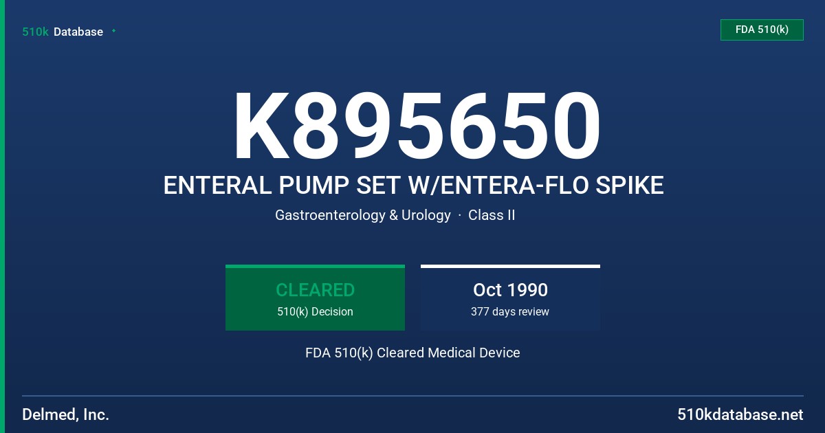 K895650 ENTERAL PUMP SET W/ENTERA-FLO SPIKE FDA 510(k) Cleared Medical Device