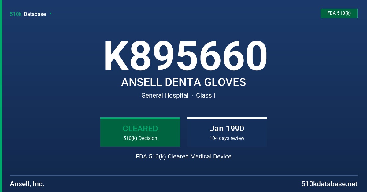 K895660 ANSELL DENTA GLOVES FDA 510(k) Cleared Medical Device