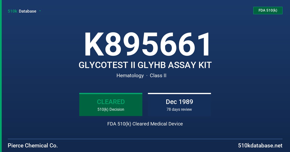 K895661 GLYCOTEST II GLYHB ASSAY KIT FDA 510(k) Cleared Medical Device