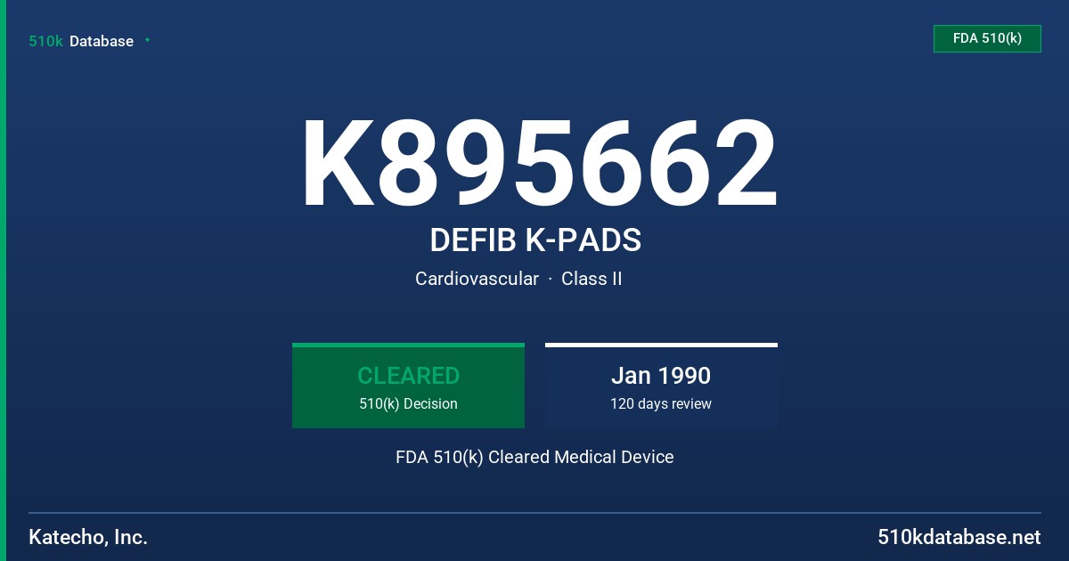 K895662 DEFIB K-PADS FDA 510(k) Cleared Medical Device