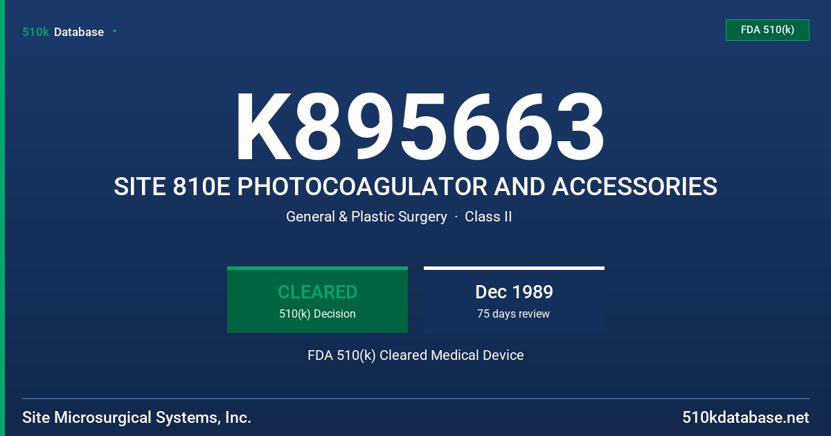 K895663 SITE 810E PHOTOCOAGULATOR AND ACCESSORIES FDA 510(k) Cleared Medical Device