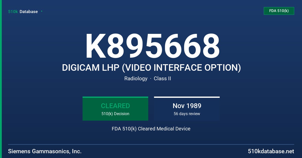 K895668 DIGICAM LHP (VIDEO INTERFACE OPTION) FDA 510(k) Cleared Medical Device