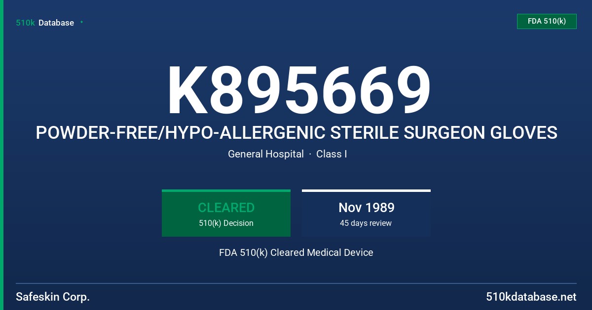 K895669 POWDER-FREE/HYPO-ALLERGENIC STERILE SURGEON GLOVES FDA 510(k) Cleared Medical Device
