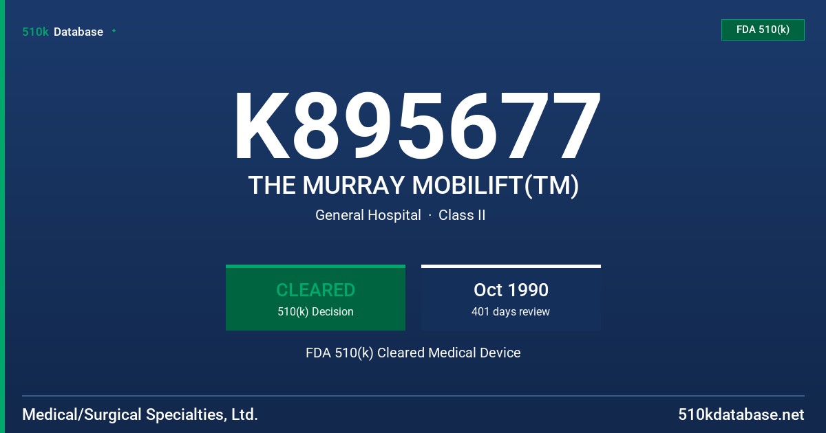 K895677 THE MURRAY MOBILIFT(TM) FDA 510(k) Cleared Medical Device