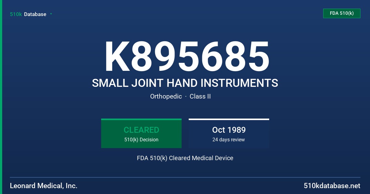 K895685 SMALL JOINT HAND INSTRUMENTS FDA 510(k) Cleared Medical Device