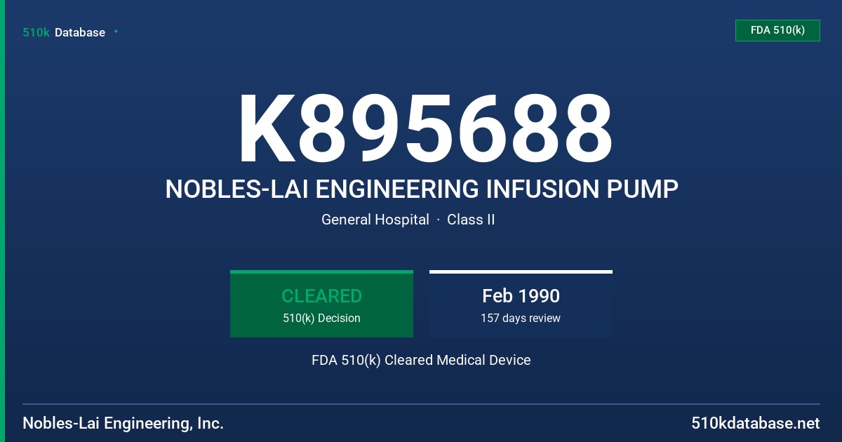 K895688 NOBLES-LAI ENGINEERING INFUSION PUMP FDA 510(k) Cleared Medical Device