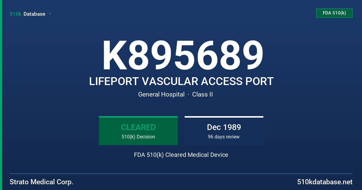K895689 LIFEPORT VASCULAR ACCESS PORT FDA 510(k) Cleared Medical Device