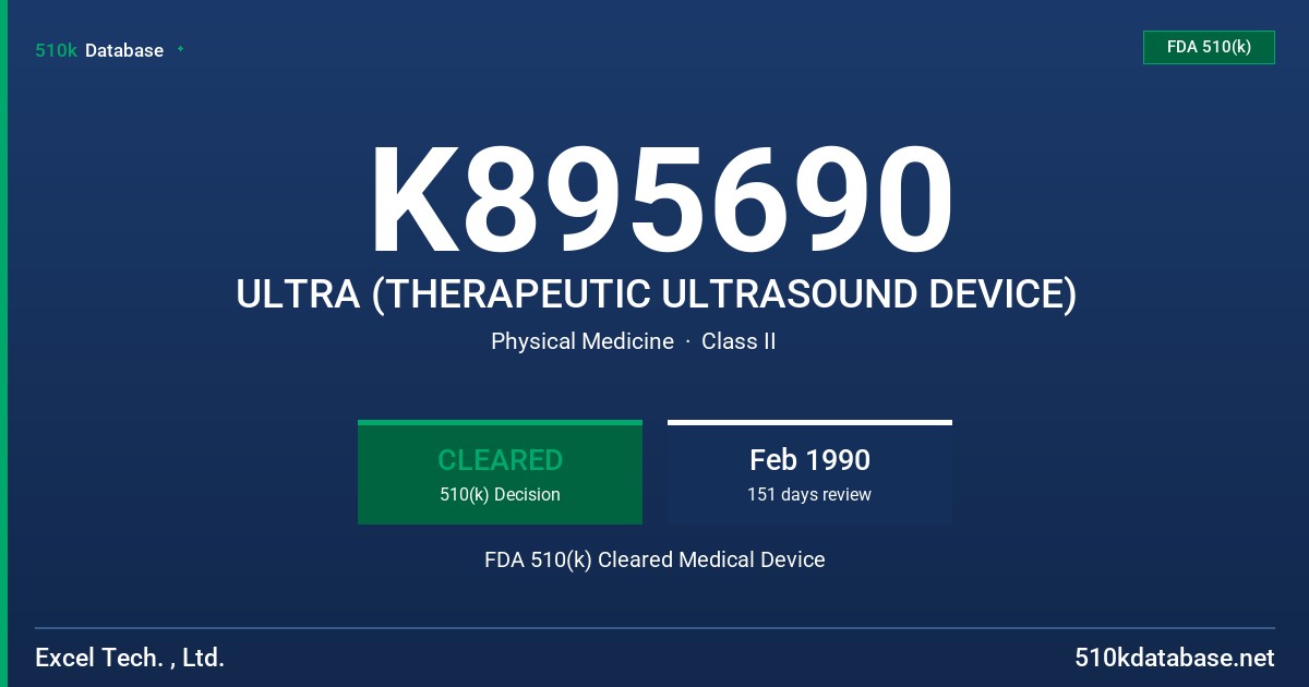 K895690 ULTRA (THERAPEUTIC ULTRASOUND DEVICE) FDA 510(k) Cleared Medical Device