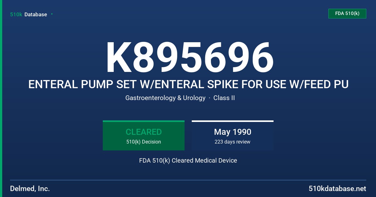 K895696 ENTERAL PUMP SET W/ENTERAL SPIKE FOR USE W/FEED PU FDA 510(k) Cleared Medical Device