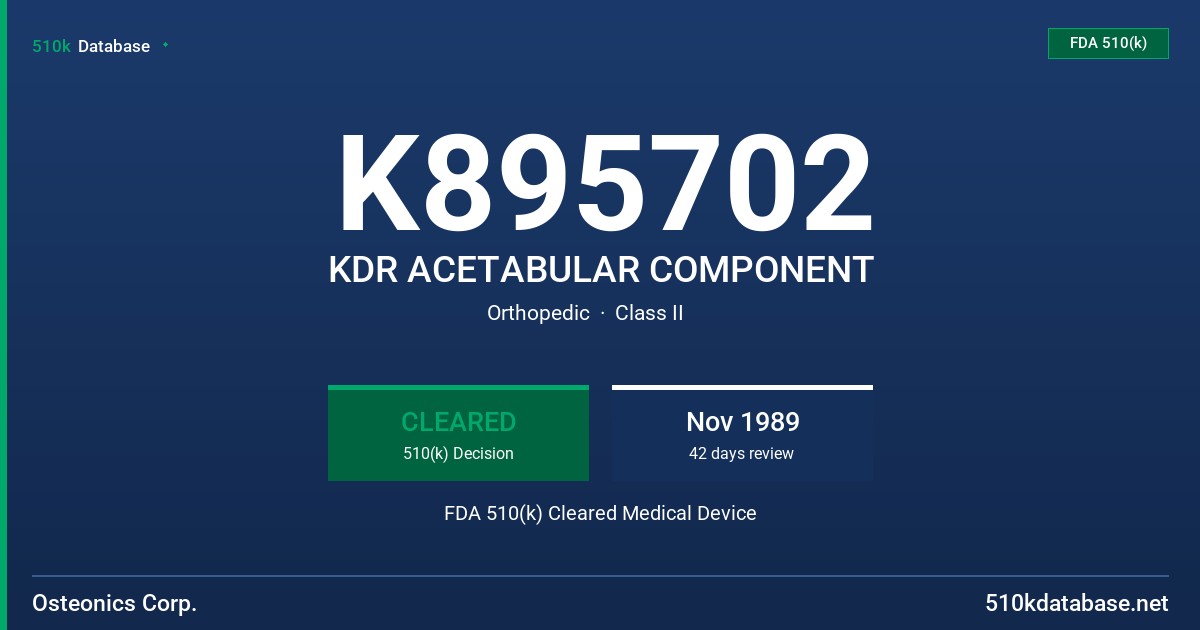 K895702 KDR ACETABULAR COMPONENT FDA 510(k) Cleared Medical Device
