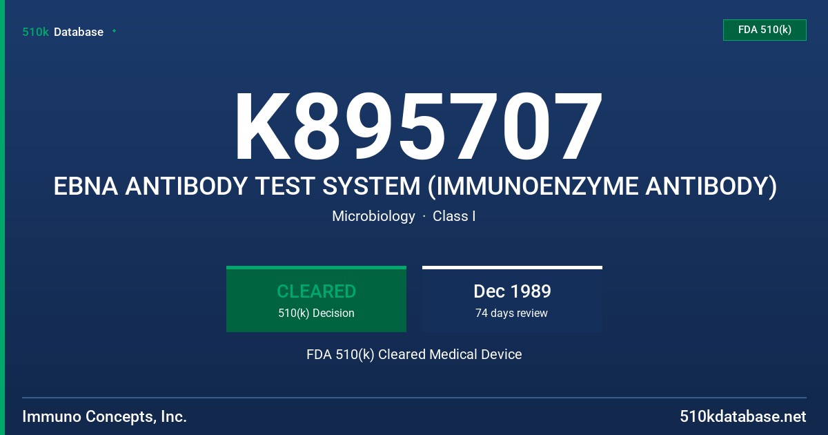K895707 EBNA ANTIBODY TEST SYSTEM (IMMUNOENZYME ANTIBODY) FDA 510(k) Cleared Medical Device