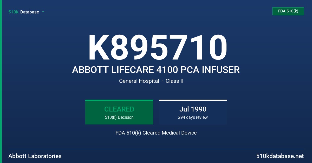 K895710 ABBOTT LIFECARE 4100 PCA INFUSER FDA 510(k) Cleared Medical Device