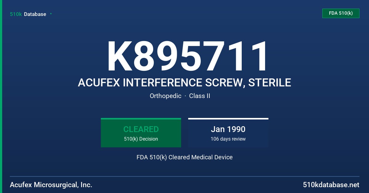 K895711 ACUFEX INTERFERENCE SCREW, STERILE FDA 510(k) Cleared Medical Device