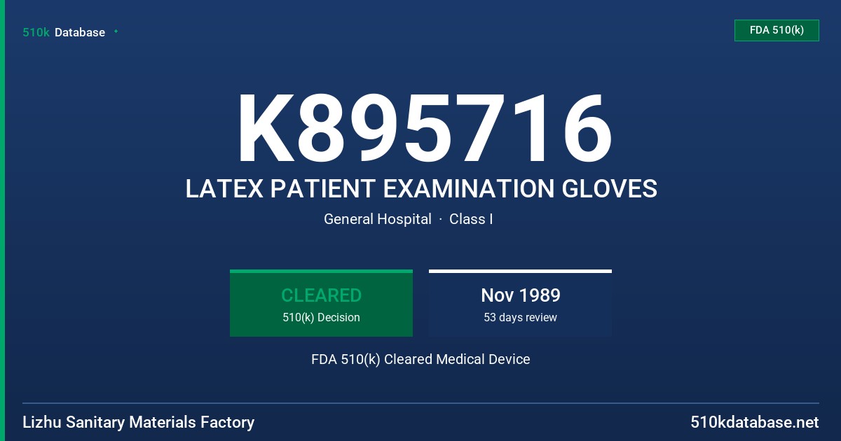 K895716 LATEX PATIENT EXAMINATION GLOVES FDA 510(k) Cleared Medical Device