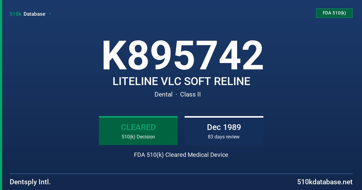 K895742 LITELINE VLC SOFT RELINE FDA 510(k) Cleared Medical Device