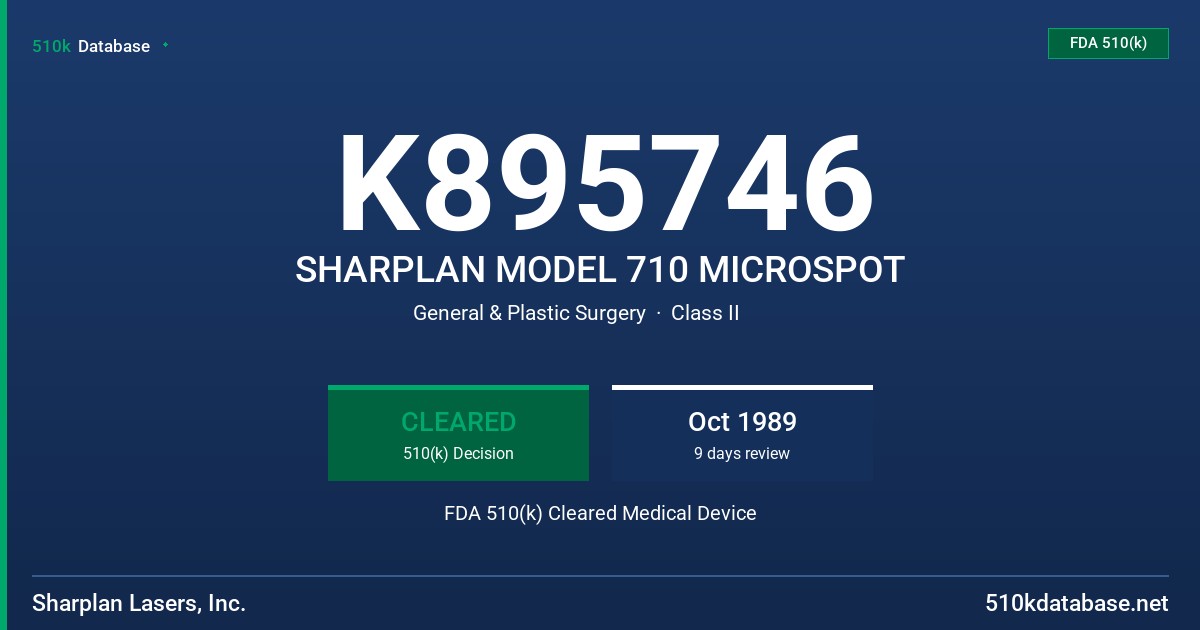 K895746 SHARPLAN MODEL 710 MICROSPOT FDA 510(k) Cleared Medical Device