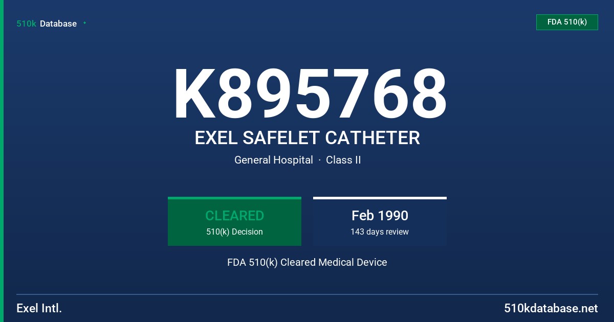 K895768 EXEL SAFELET CATHETER FDA 510(k) Cleared Medical Device