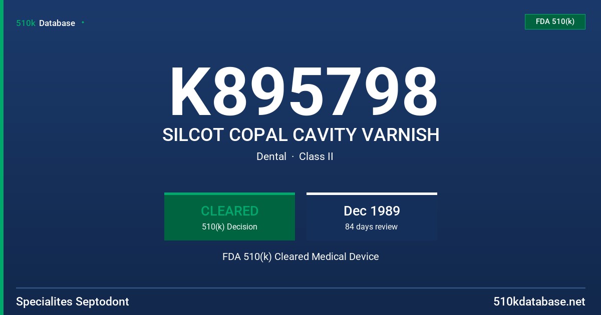 K895798 SILCOT COPAL CAVITY VARNISH FDA 510(k) Cleared Medical Device