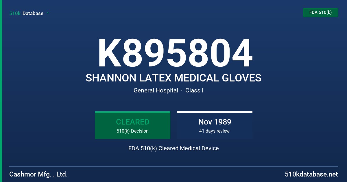 K895804 SHANNON LATEX MEDICAL GLOVES FDA 510(k) Cleared Medical Device