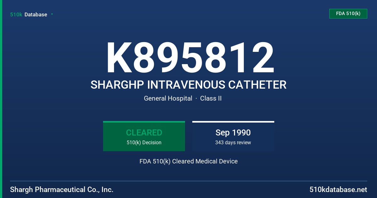 K895812 SHARGHP INTRAVENOUS CATHETER FDA 510(k) Cleared Medical Device