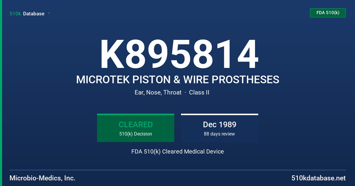 K895814 MICROTEK PISTON & WIRE PROSTHESES FDA 510(k) Cleared Medical Device