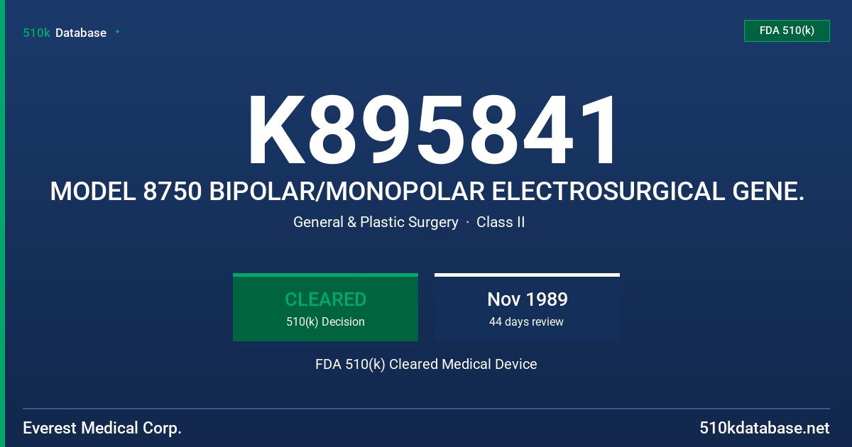 K895841 MODEL 8750 BIPOLAR/MONOPOLAR ELECTROSURGICAL GENE. FDA 510(k) Cleared Medical Device