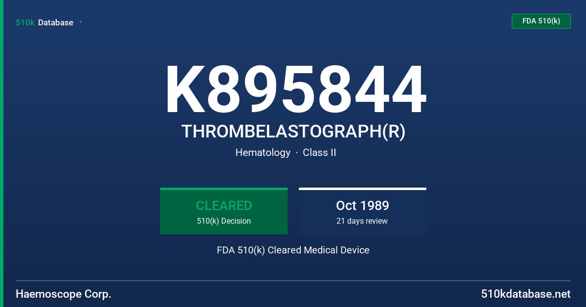 K895844 THROMBELASTOGRAPH(R) FDA 510(k) Cleared Medical Device