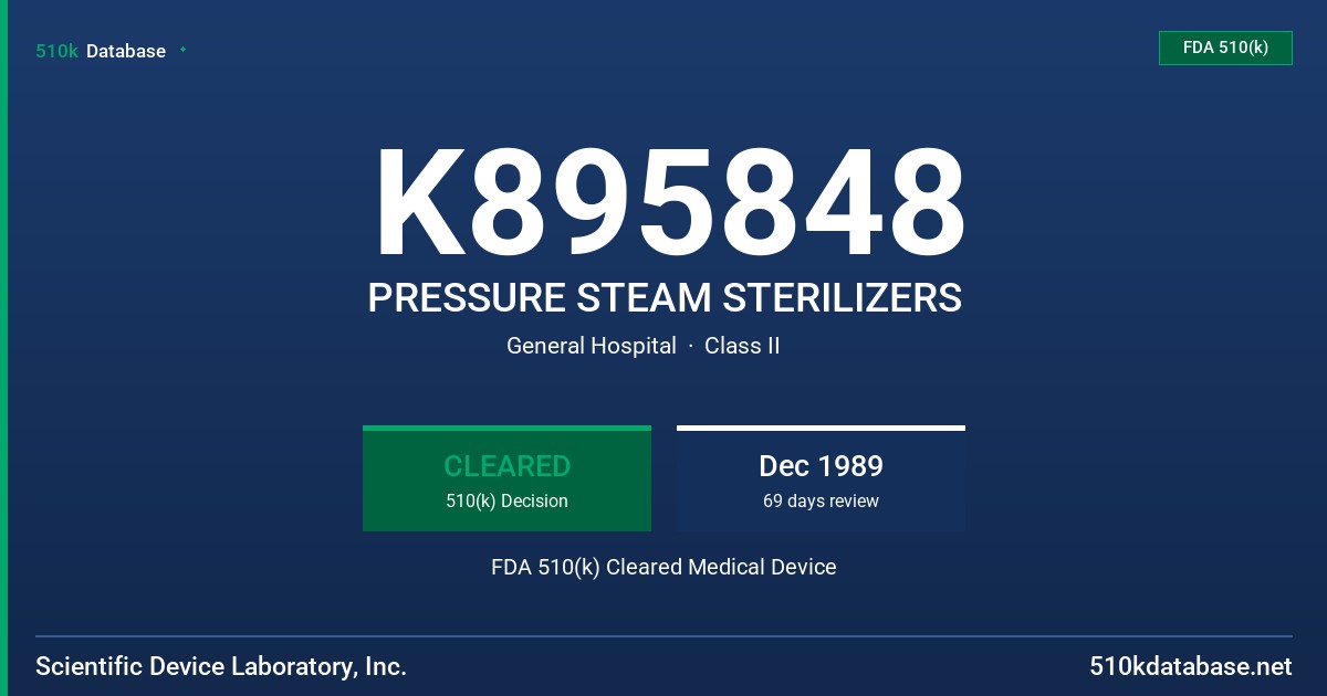 K895848 PRESSURE STEAM STERILIZERS FDA 510(k) Cleared Medical Device